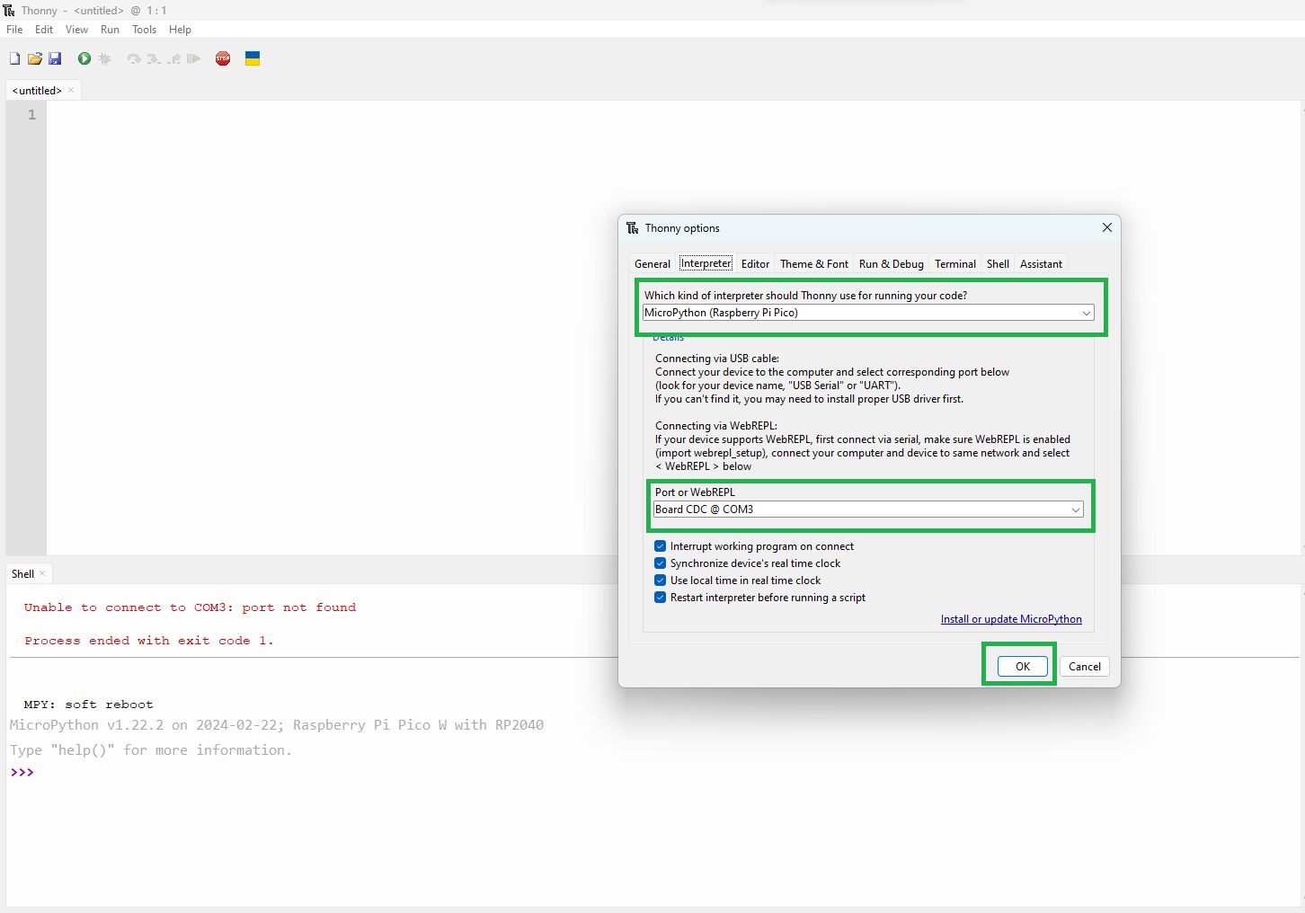 Thonny IDE Setup for Raspberry Pi Pico